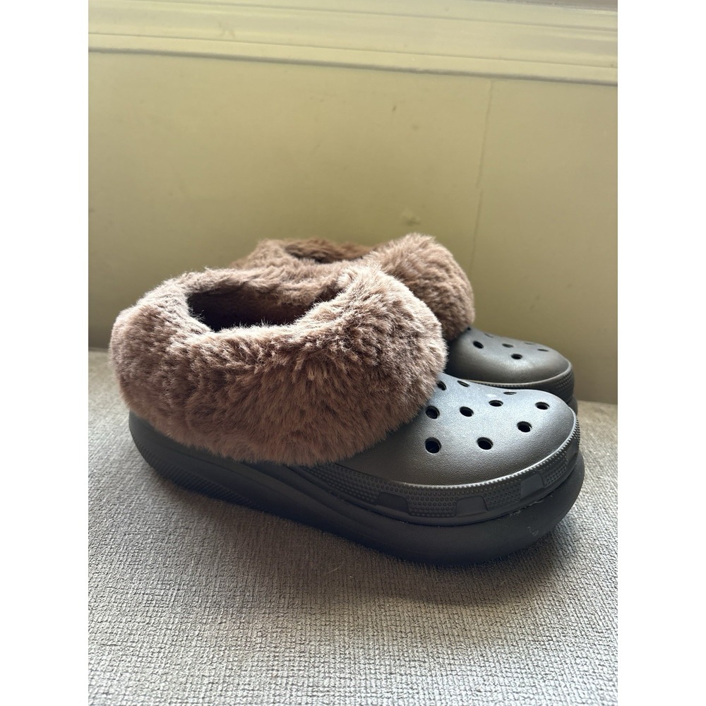 Crocs Furever Crush Sherpa Lined Platform Clogs Brown Platform W 8 M 6 - Picture 3 of 5